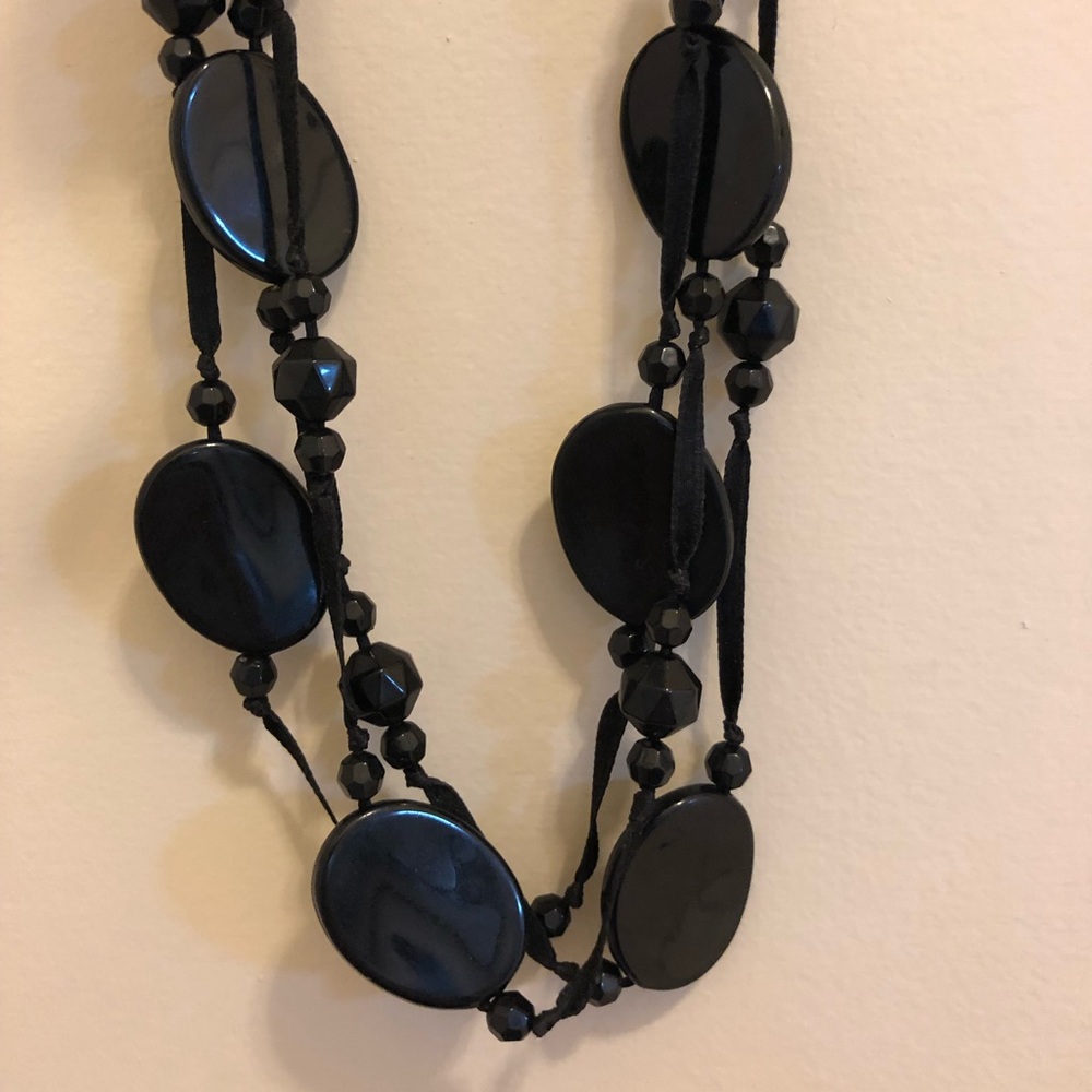 Black beaded and ribbon necklace
